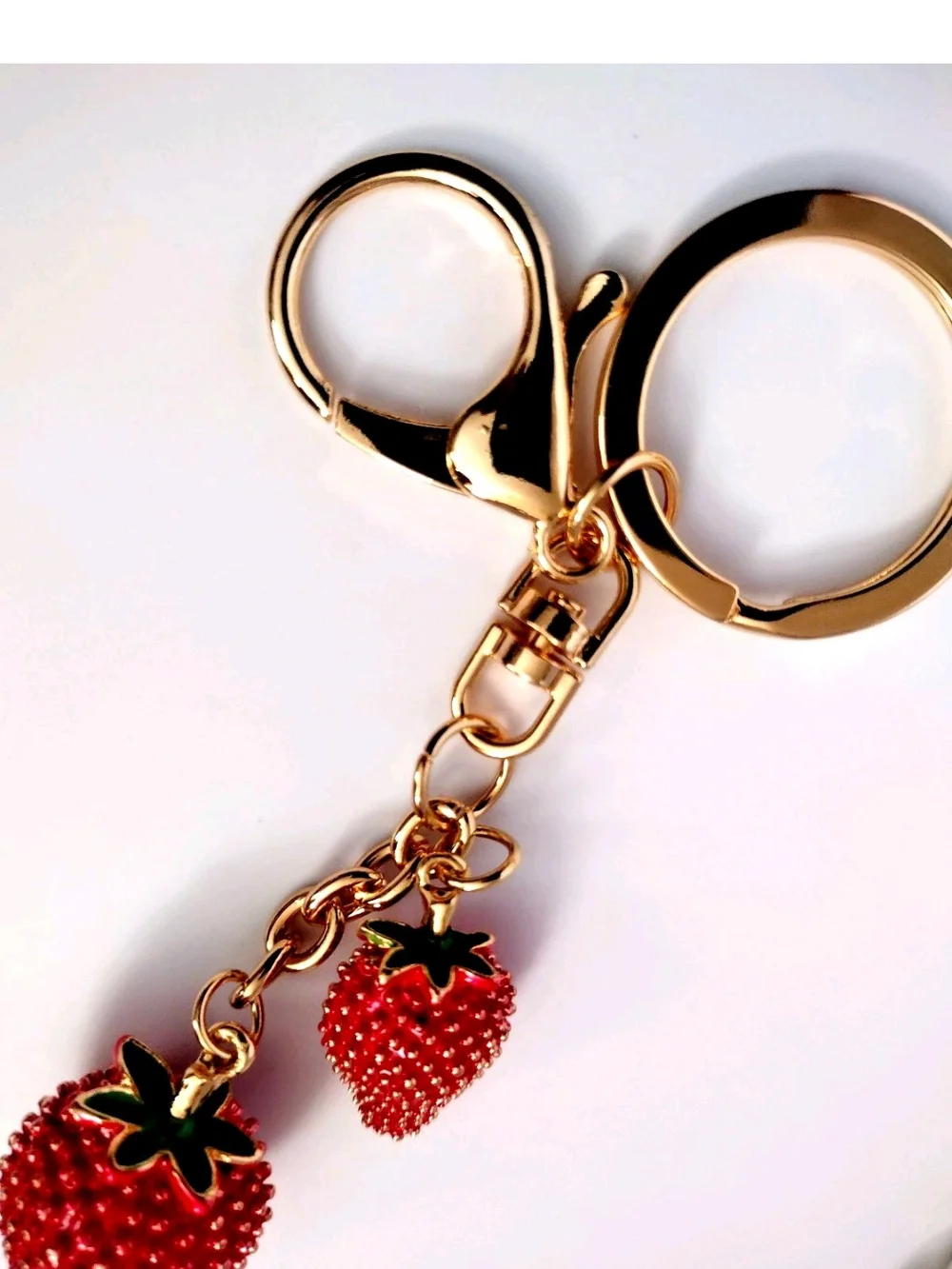 Gold Strawberry Keychain Bag Charm - Red Charm Accessory